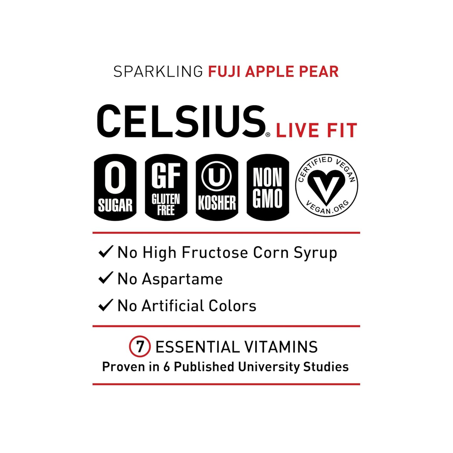 CELSIUS Sparkling Fuji Apple Pear, Functional Essential Energy Drink 12 Fl Oz (Pack of 12)