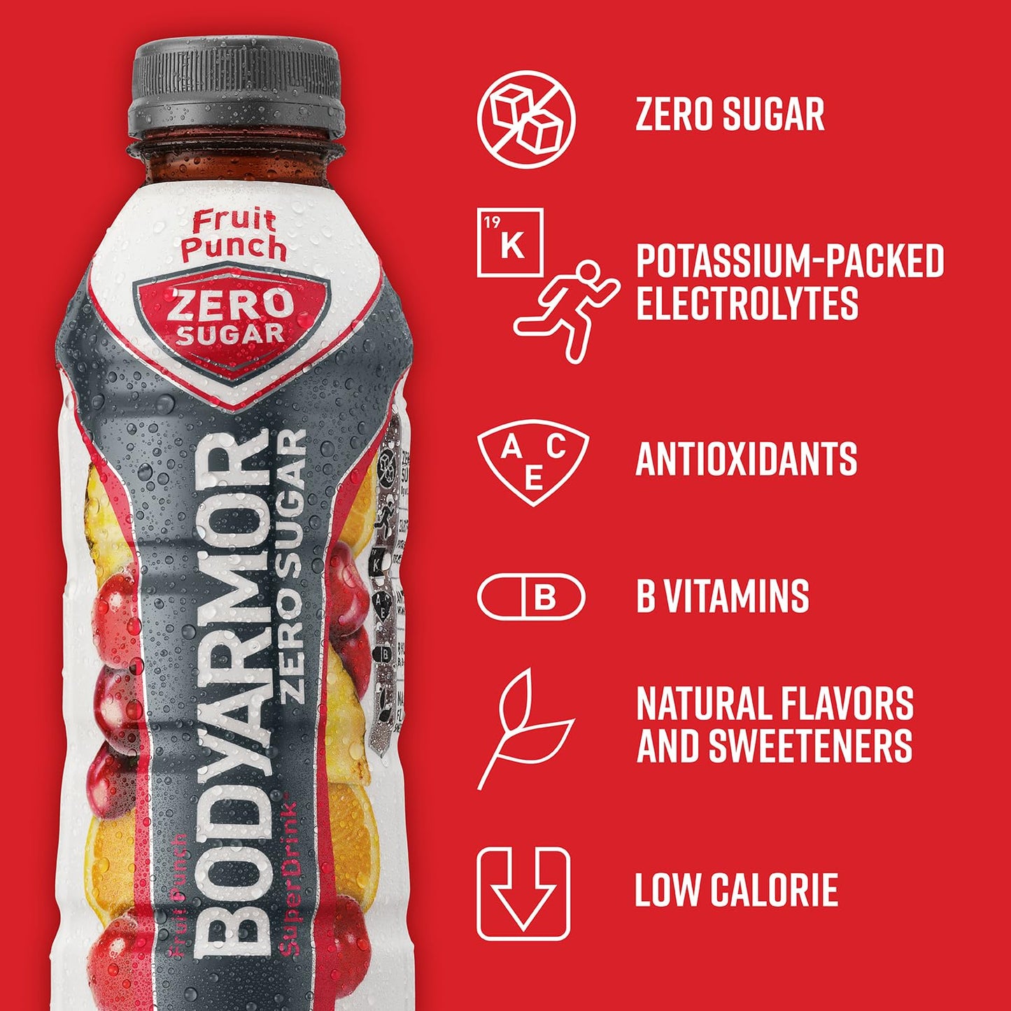 BODYARMOR ZERO Sugar Fruit Punch - Sugar Free Electrolyte Hydration- 16 fl oz (pack of 12)