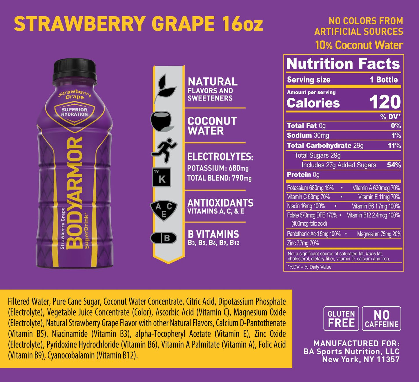 BODYARMOR Sports Drink - Strawberry Grape - 12 Pack - Electrolyte Hydration 16 fl oz Bottle