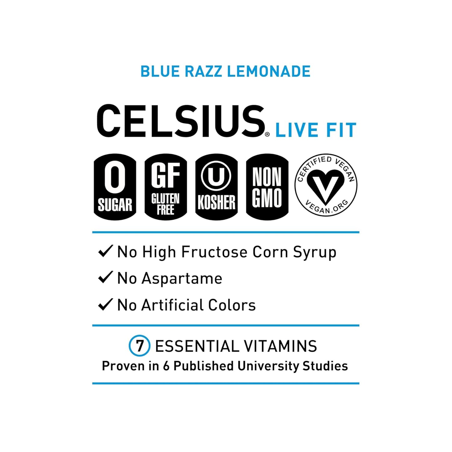 CELSIUS Fizz Free Blue Razz Lemonade, Functional Essential Energy Drink 12 Fl Oz (Pack of 12)