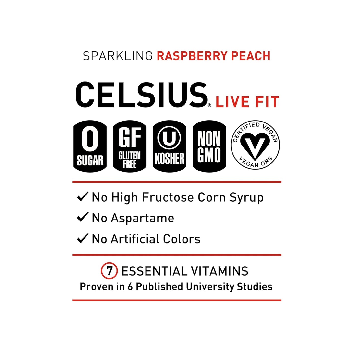 CELSIUS Sparkling Raspberry Peach, Functional Essential Energy Drink 12 Fl Oz (Pack of 12)