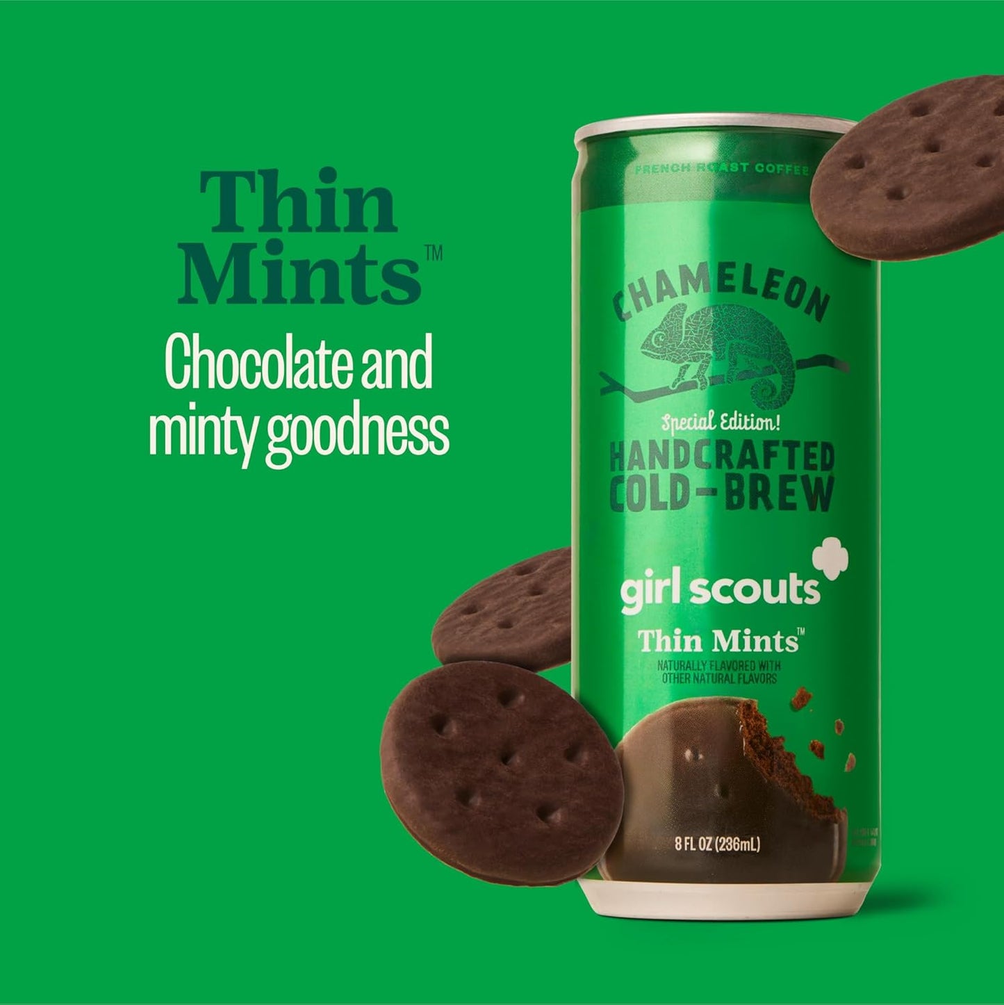 Chameleon Cold Brew Coffee Latte, Girl Scout Thin Mints, 8 oz Canned Coffee (12 pack)