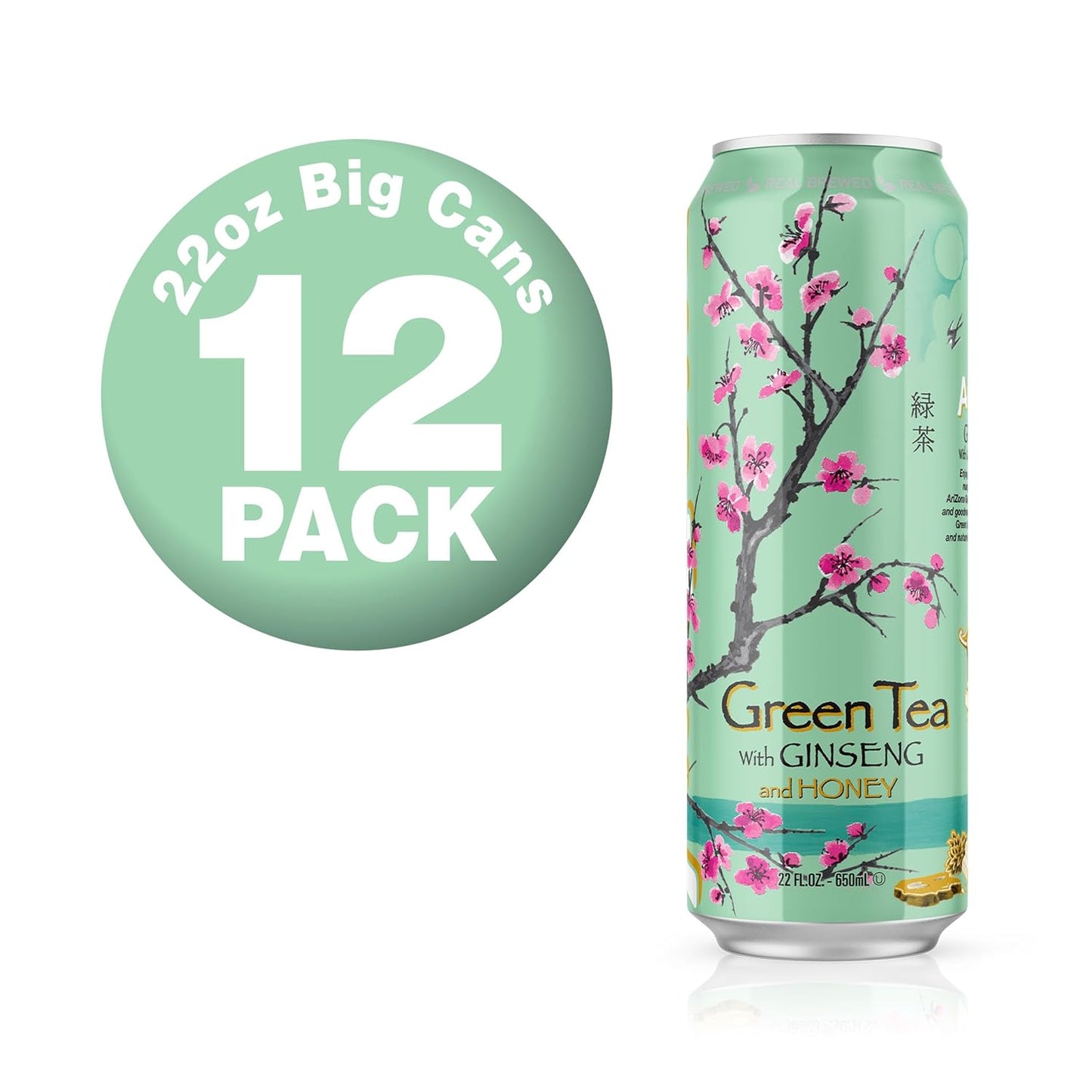 AriZona Green Tea with Ginseng and Honey - Big Can, 22 Fl Oz (Pack of 12)