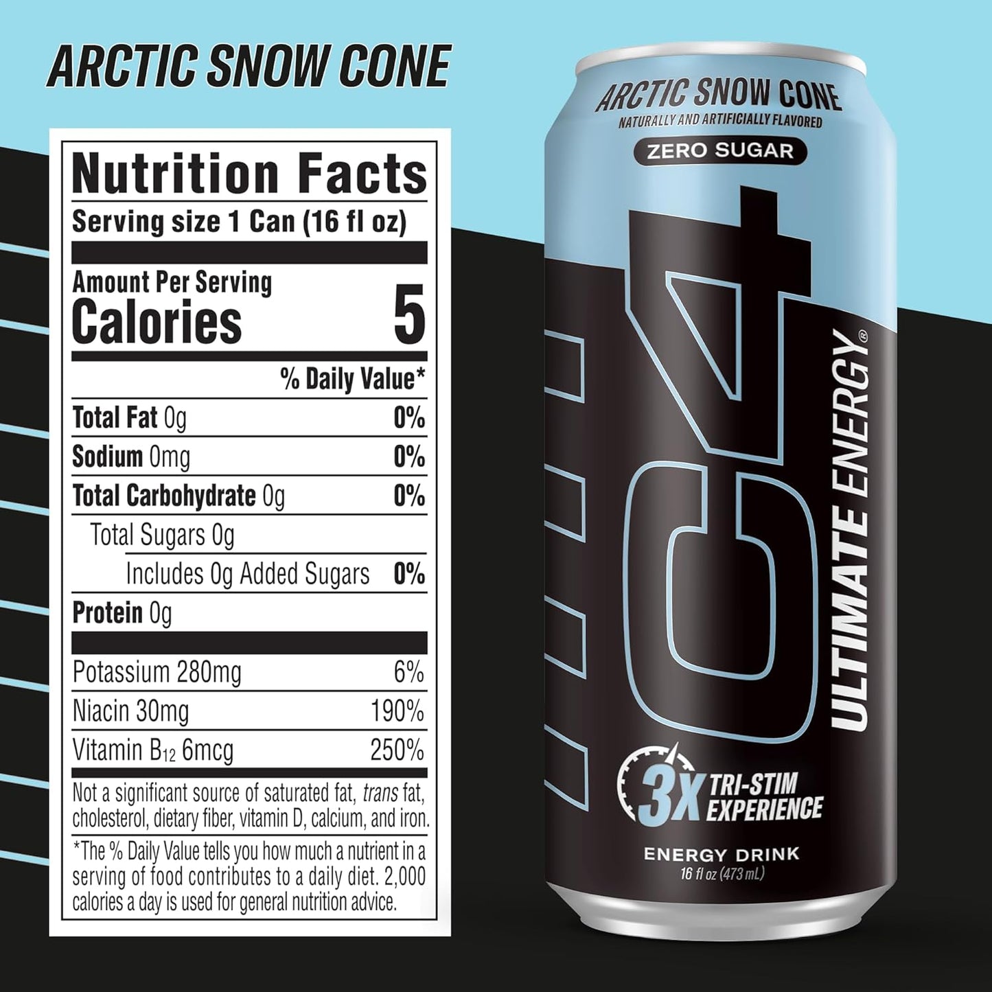 Cellucor C4 Performance Energy Drink |  Arctic Snow Cone | 16 Fl Oz (12 Pack)