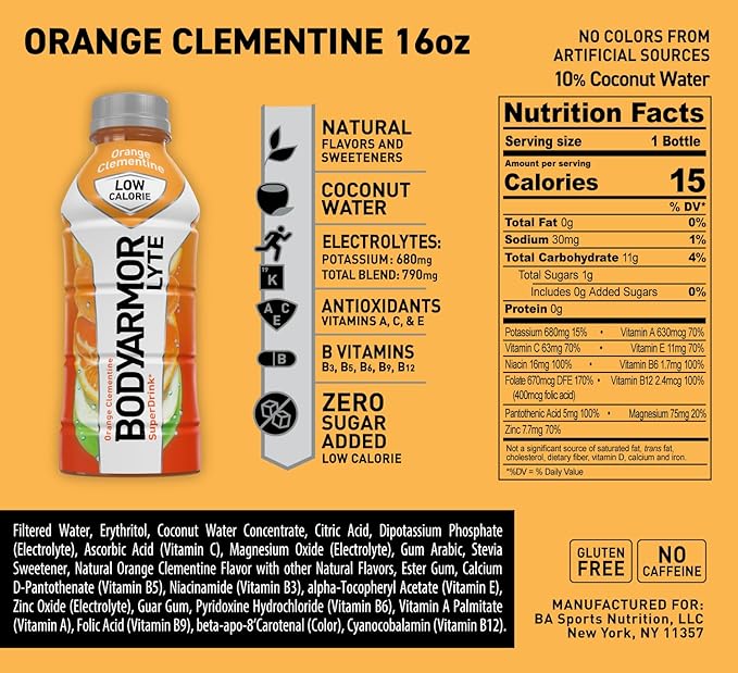 BODYARMOR LYTE Sports Drink - Orange Clementine - 12 Pack