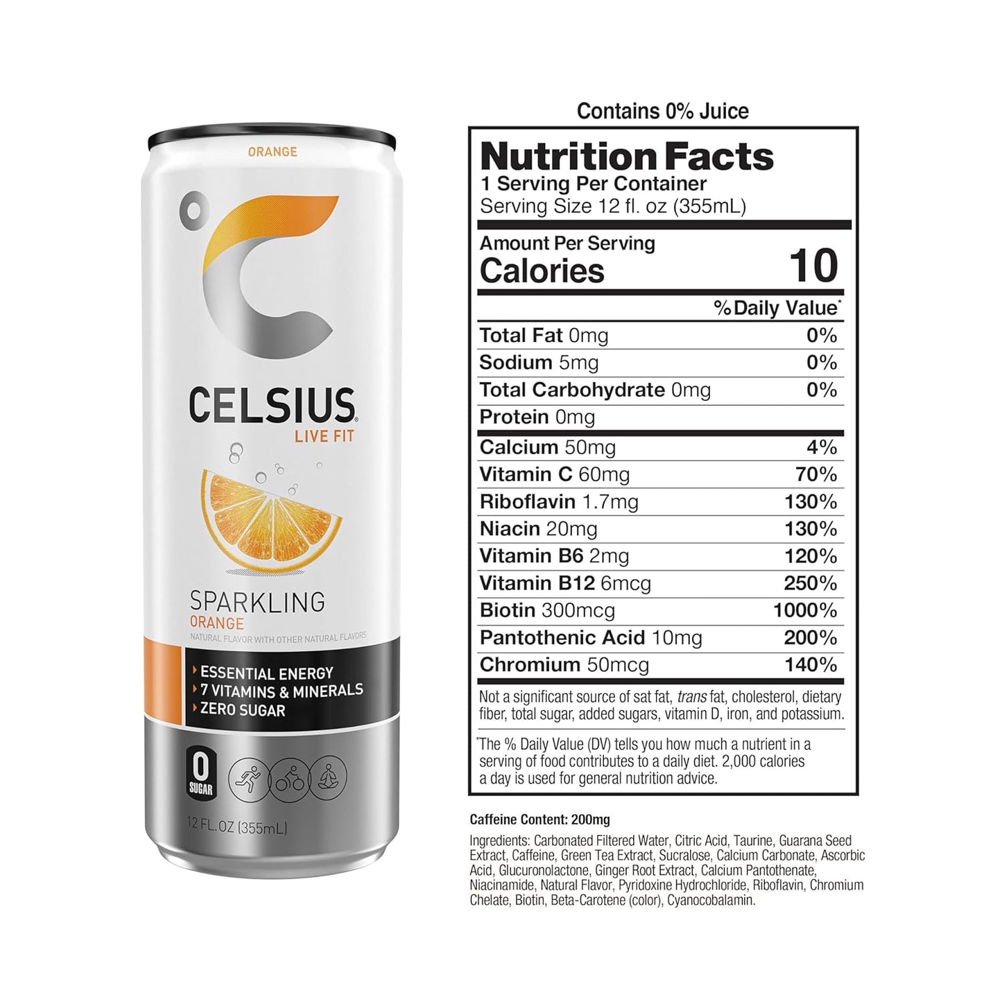 CELSIUS Sparkling Orange, Functional Essential Energy Drink 12 Fl Oz (Pack of 12)