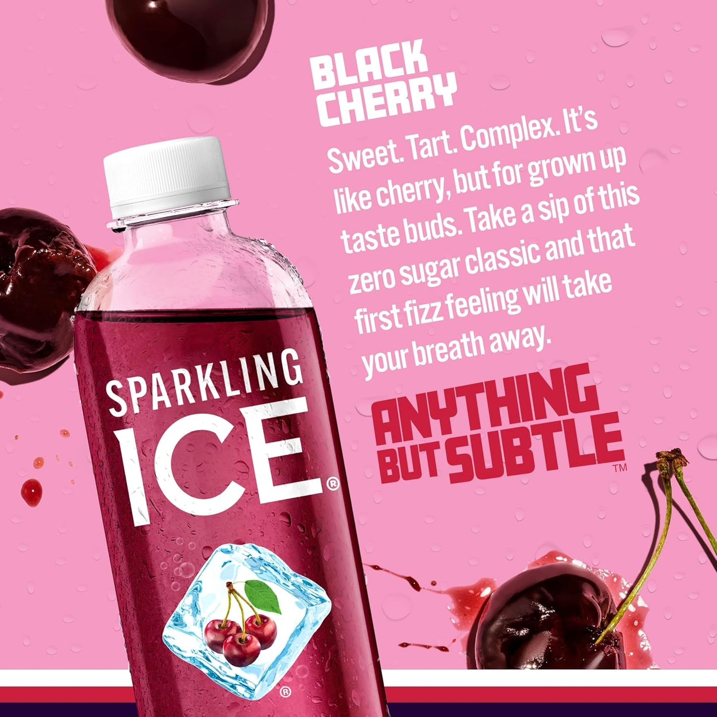 Sparkling Ice, Black Cherry Sparkling Water, Zero Sugar Flavored Water, with Vitamins and Antioxidants, Low Calorie Beverage, 17 fl oz Bottles (Pack of 12)