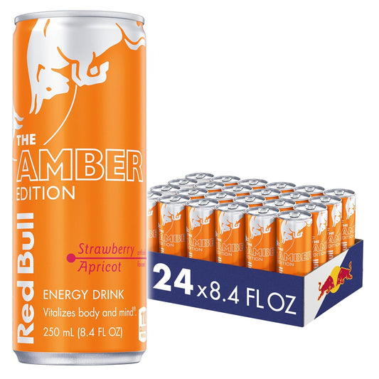 Red Bull Amber Edition Energy Drink, Strawberry Apricot, with 80mg Caffeine plus Taurine & B Vitamins, 8.4 Fl Oz, Pack of 24 Cans