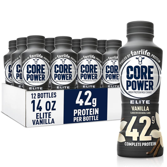 Core Power Elite High Protein Shake, Vanilla, 42g Bottle, 14oz, 12 Pack