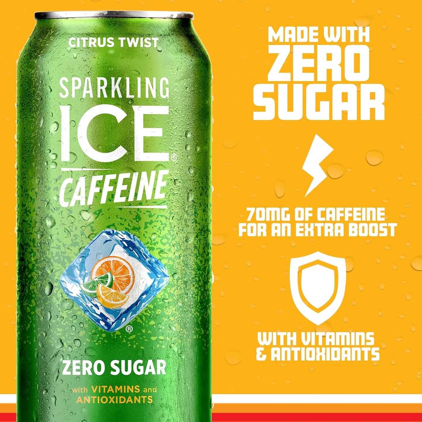 Sparkling Ice Caffeine Citrus Twist Sparkling Water with Caffeine, Zero Sugar, with Antioxidants and Vitamins,16 fl oz Cans (Pack Of 12)