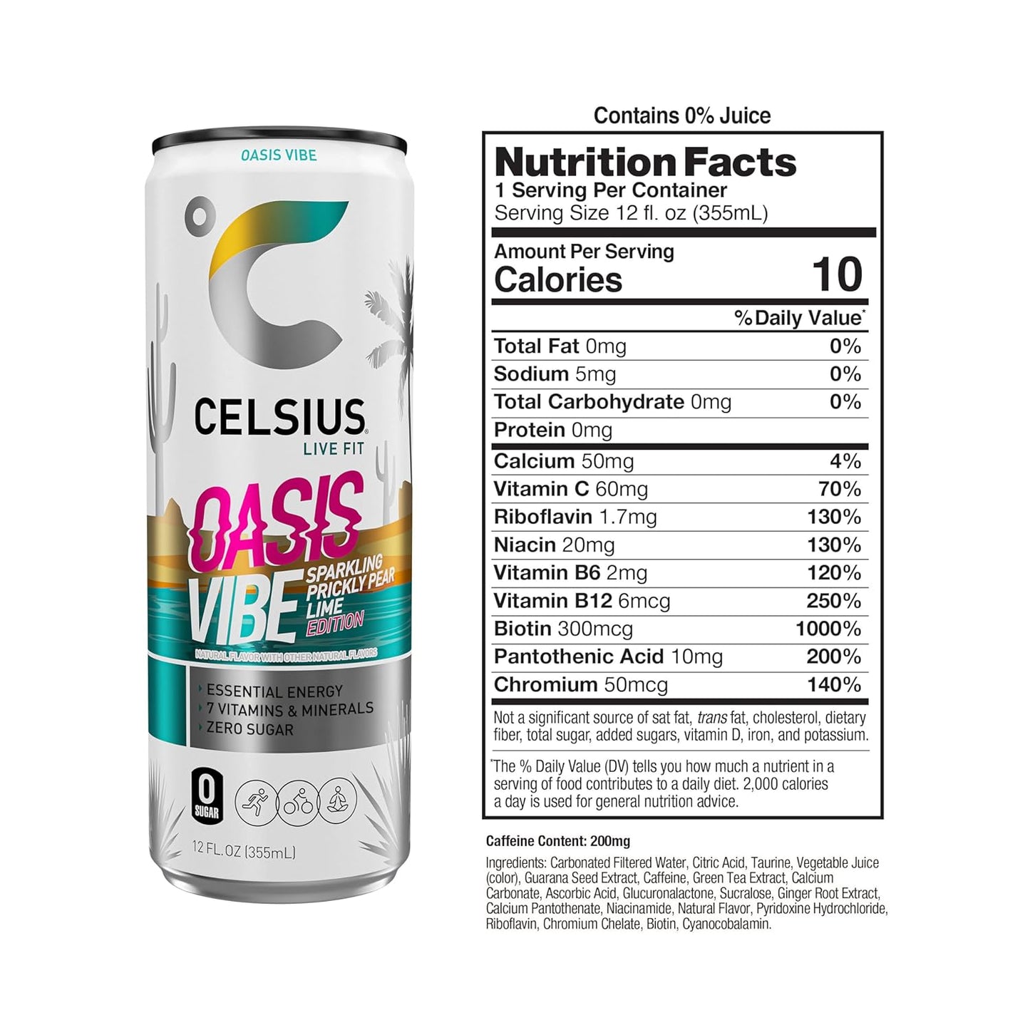 CELSIUS Sparkling Oasis Vibe, Functional Essential Energy Drink, 12 Fl Oz (Pack of 12)