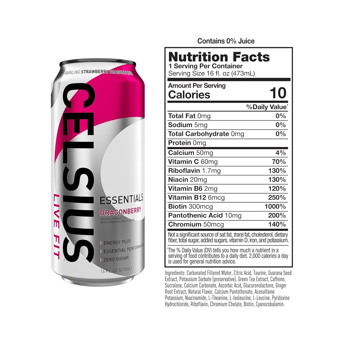 CELSIUS ESSENTIALS | Sparkling Dragonberry | Performance Energy Drink | 16 Fl Oz (Pack of 12)