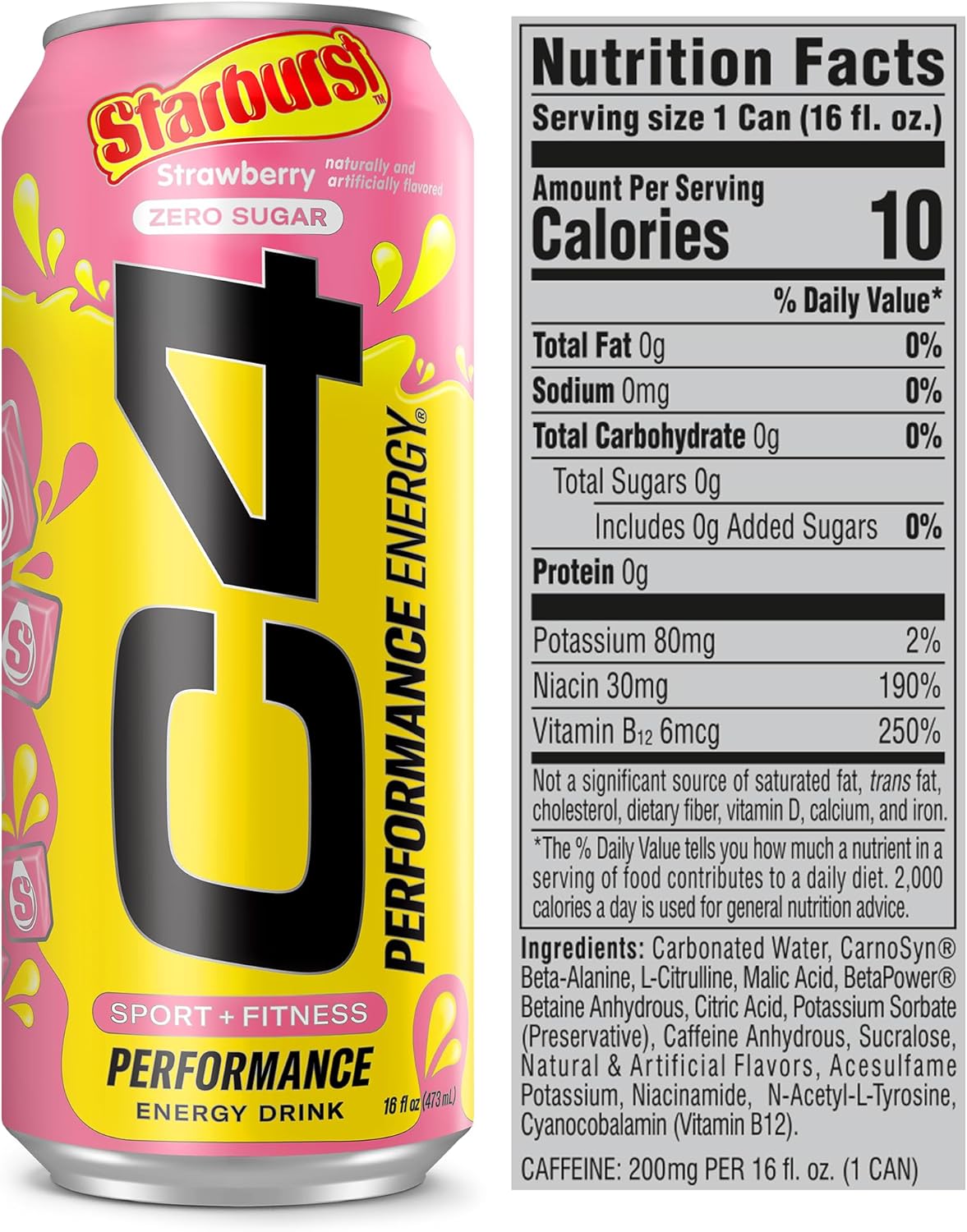 Cellucor C4 Performance Energy Drink | STARBURST Strawberry | Preworkout | 16 Fl Oz (12 Pack)