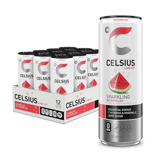 CELSIUS Sparkling Watermelon, Functional Essential Energy Drink 12 Fl Oz (Pack of 12)