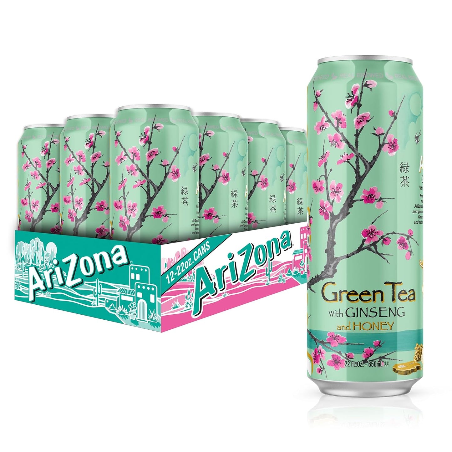 AriZona Green Tea with Ginseng and Honey - Big Can, 22 Fl Oz (Pack of 12)