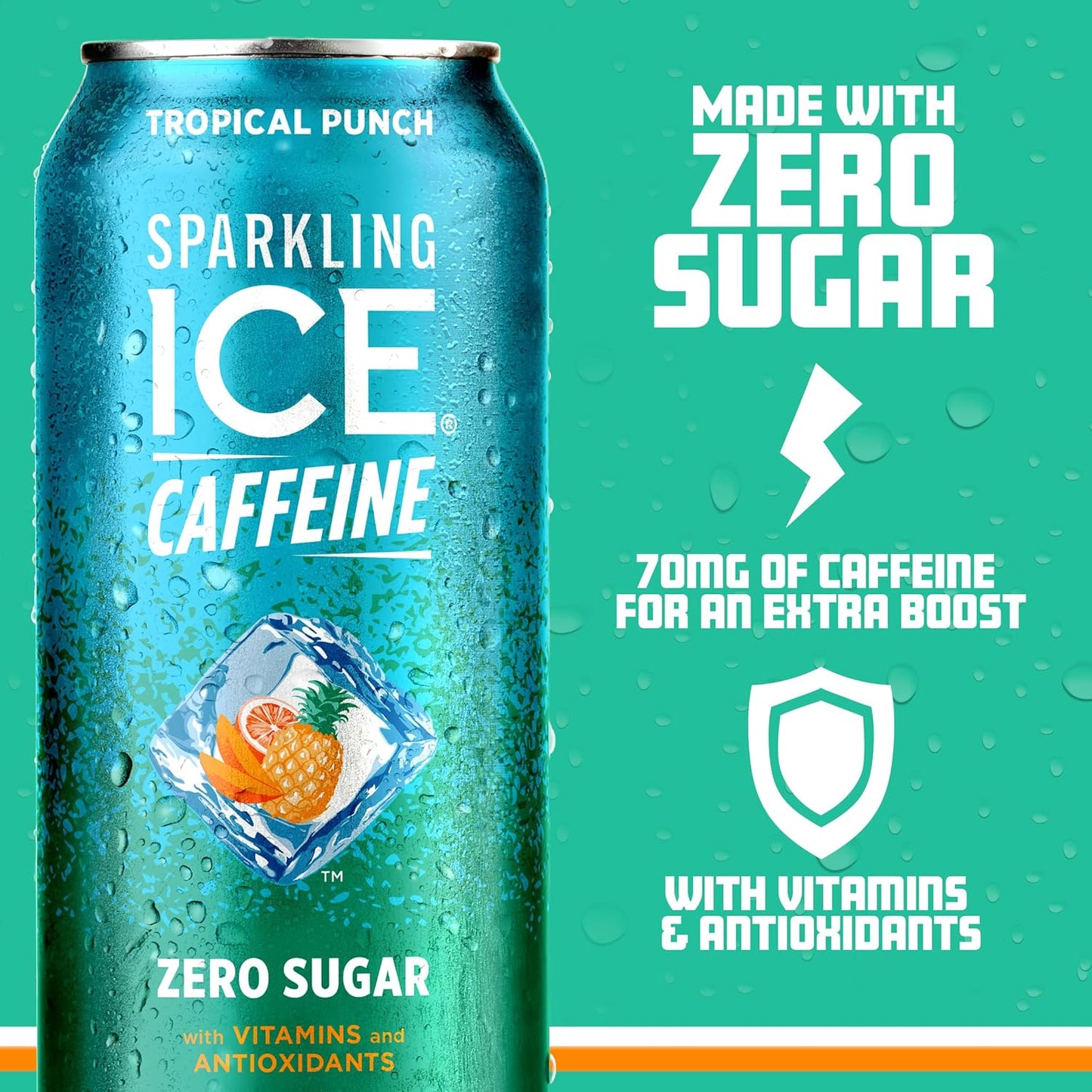 Sparkling Ice Caffeine Tropical Punch Sparkling Water with Caffeine, Zero Sugar, with Antioxidants and Vitamins,16 fl oz Cans (Pack Of 12)