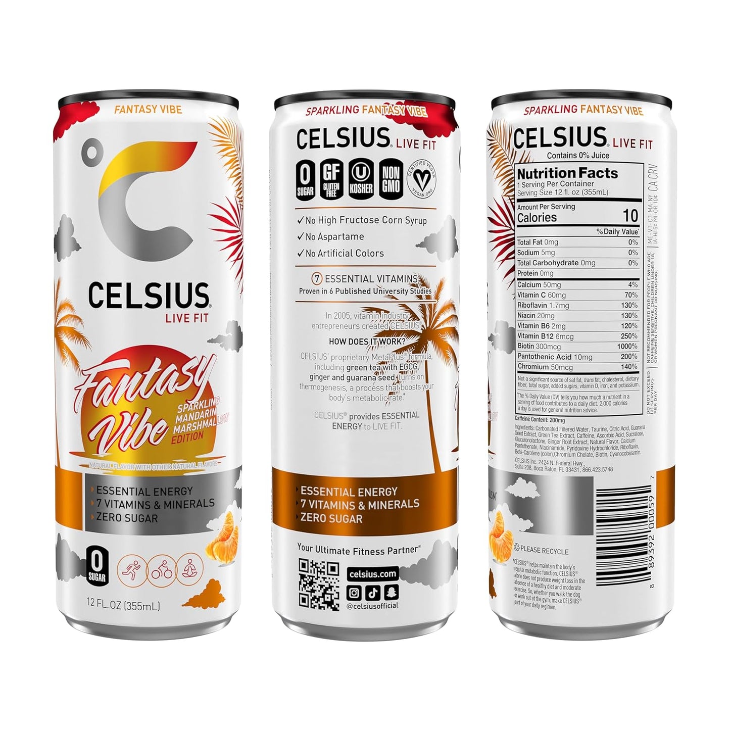 CELSIUS Sparkling Fantasy Vibe, Functional Essential Energy Drink, 12 Fl Oz (Pack of 12)