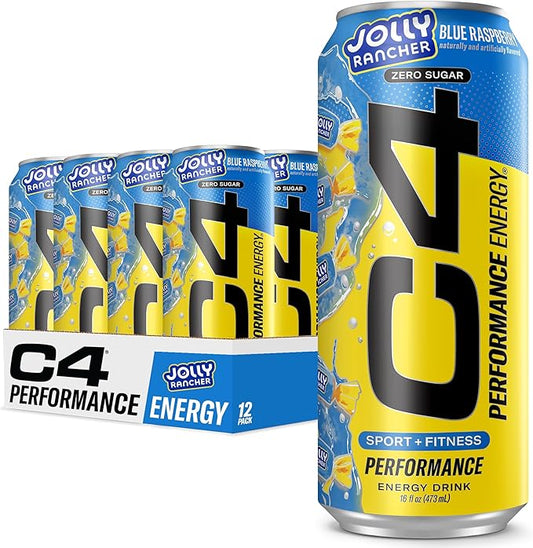 Cellucor C4 Performance Energy Drink | JOLLY RANCHER Blue Raspberry | Preworkout  | 16 Fl Oz (12 Pack)