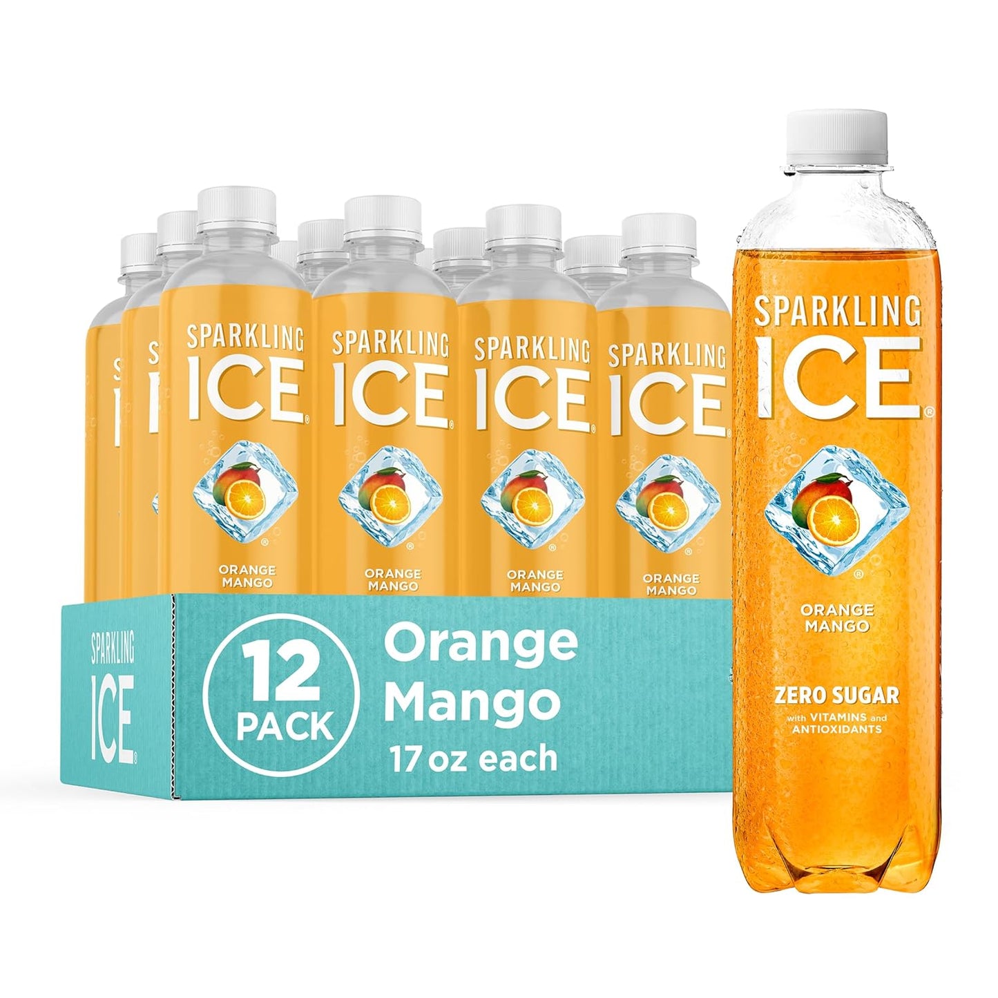 Sparkling Ice, Orange Mango Sparkling Water, Zero Sugar Flavored Water, with Vitamins and Antioxidants, Low Calorie Beverage, 17 fl oz Bottles (Pack of 12)