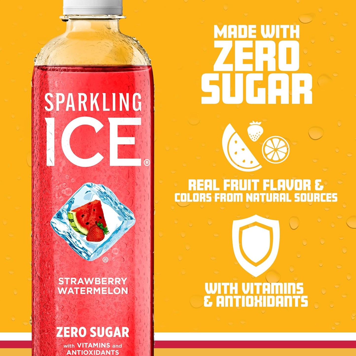 Sparkling Ice, Strawberry Watermelon Sparkling Water, Zero Sugar Flavored Water, with Vitamins and Antioxidants, Low Calorie Beverage, 17 fl oz Bottles (Pack of 12)