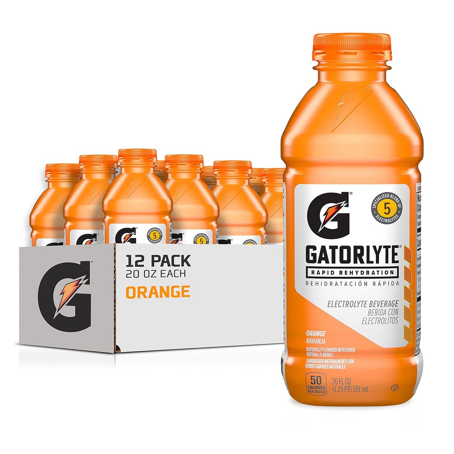 Gatorlyte Rapid Rehydration Electrolyte Beverage, Orange, 20oz Bottles (12 Pack)