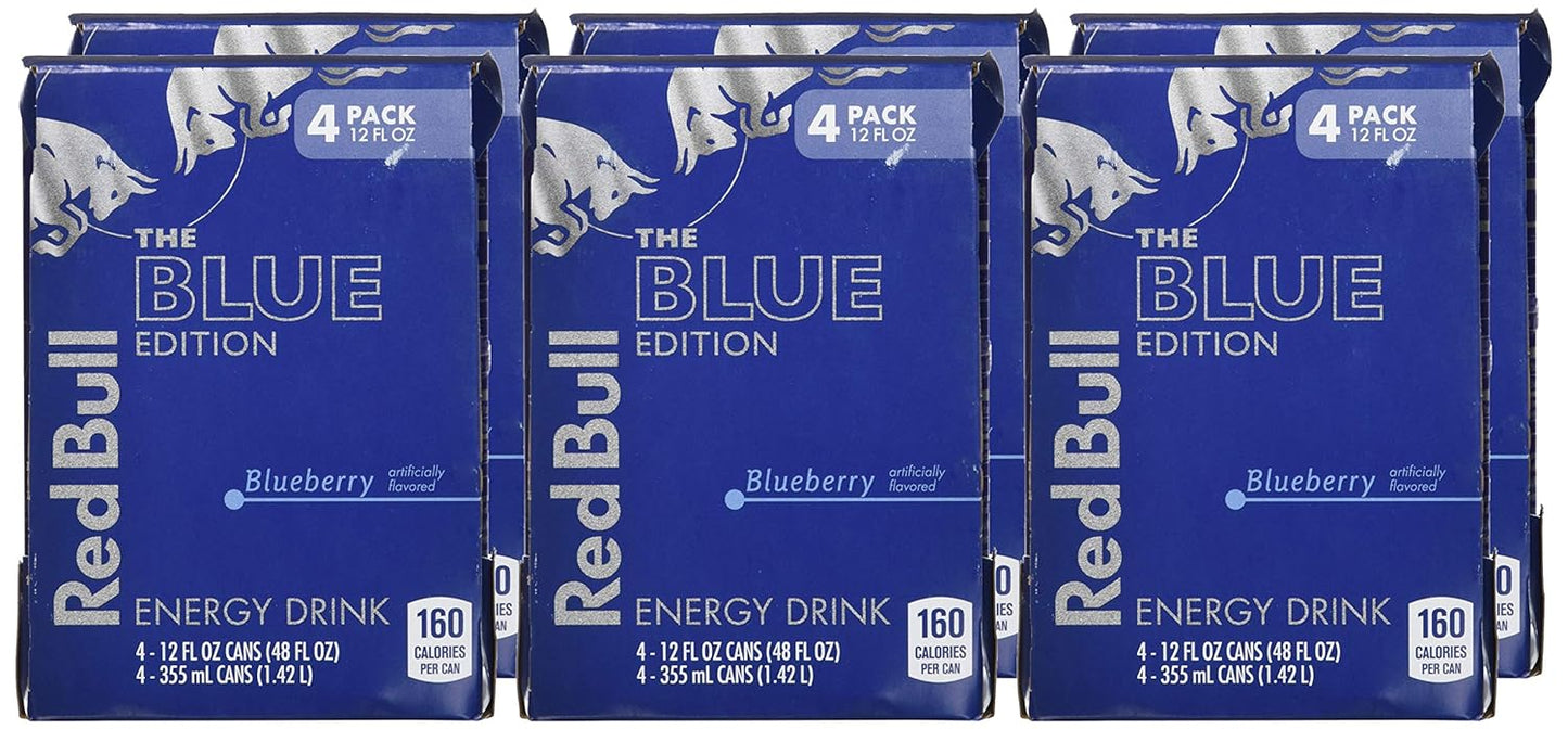 Red Bull Blue Edition Energy Drink, Blueberry, 114mg Caffeine, 12 fl oz Can Pack of 24 Cans