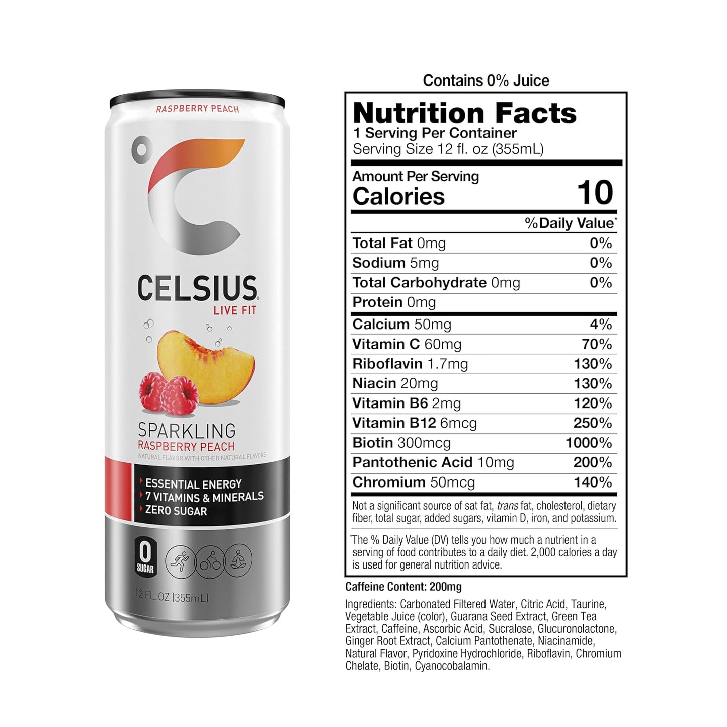 CELSIUS Sparkling Raspberry Peach, Functional Essential Energy Drink 12 Fl Oz (Pack of 12)