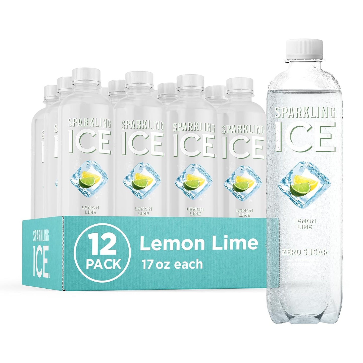 Sparkling Ice, Lemon Lime Sparkling Water, Zero Sugar Flavored Water, with Vitamins and Antioxidants, Low Calorie Beverage, 17 Fl Oz (Pack of 12)