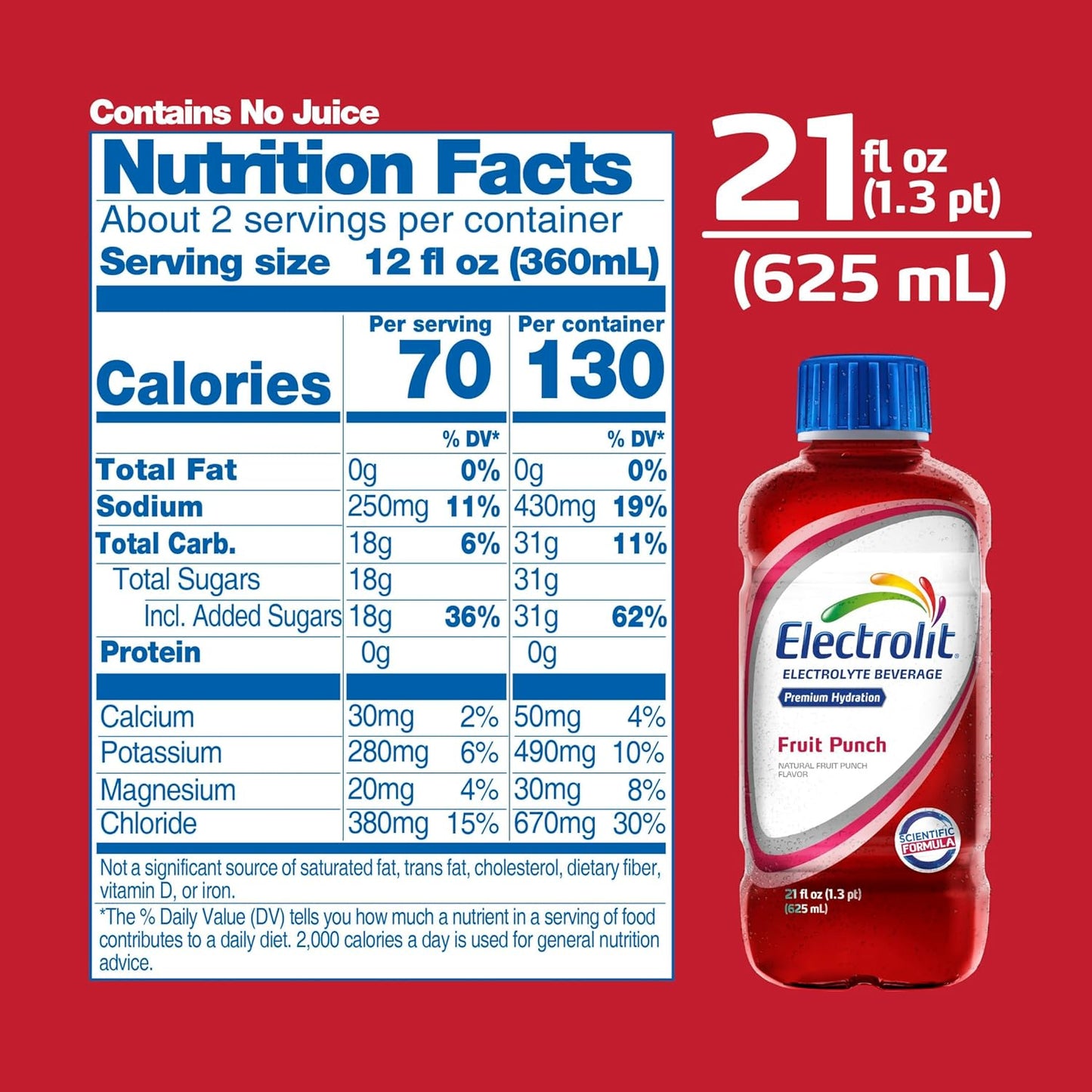 Electrolit Electrolyte Hydration & Recovery Drink, Fruit Punch 21 oz Pack of 12