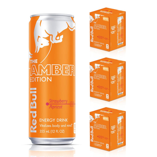 Red Bull Amber Edition Energy Drink, Strawberry Apricot, 114mg Caffeine, 12 fl oz, Pack of 12 Cans