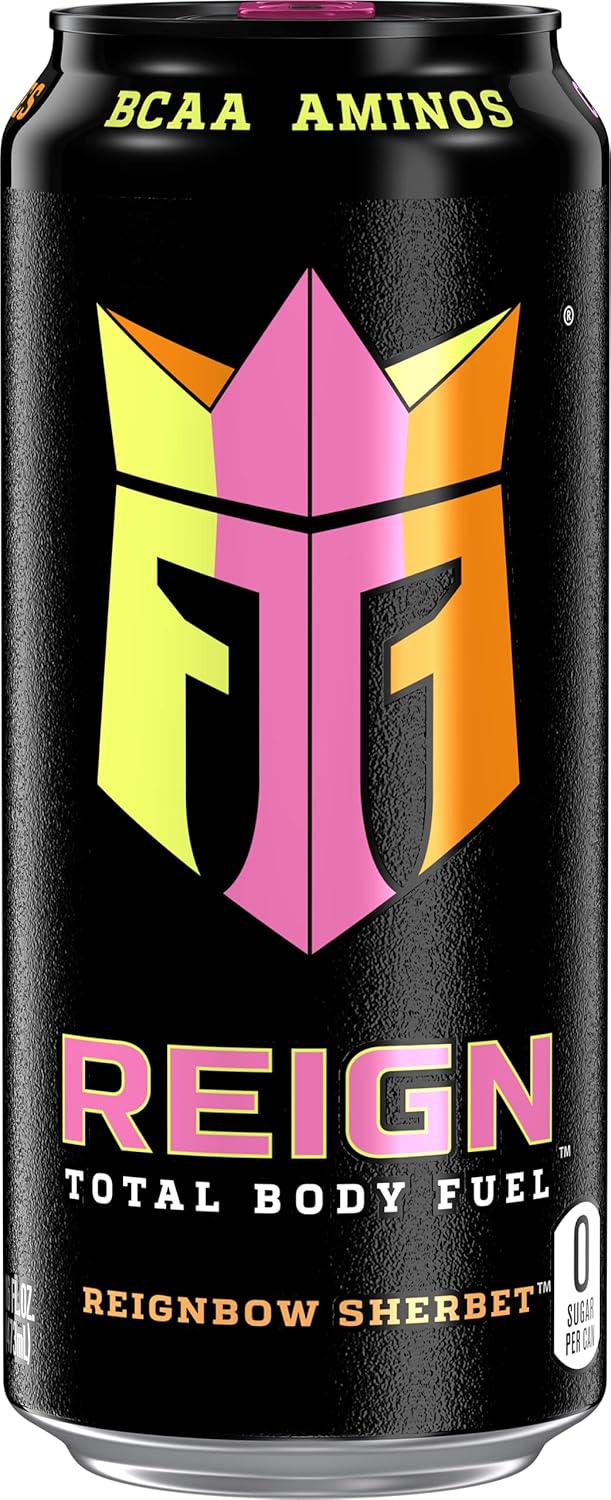 REIGN Total Body Fuel, Reignbow Sherbet, Fitness & Performance Drink, 16 Fl Oz (Pack of 12)