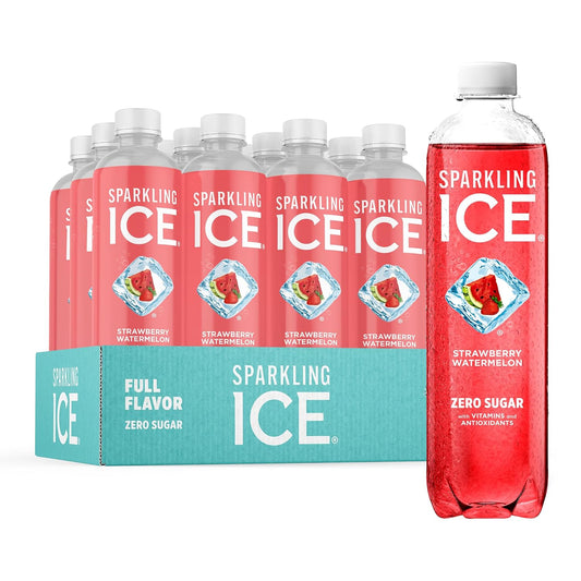 Sparkling Ice, Strawberry Watermelon Sparkling Water, Zero Sugar Flavored Water, with Vitamins and Antioxidants, Low Calorie Beverage, 17 fl oz Bottles (Pack of 12)