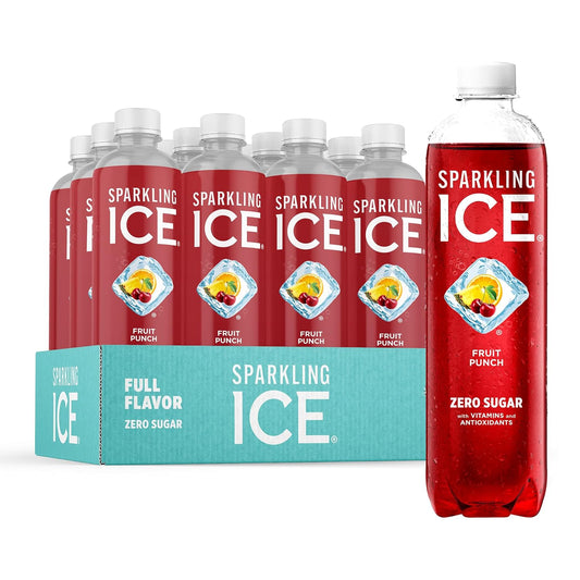 Sparkling Ice, Fruit Punch Sparkling Water, Zero Sugar Flavored Water, with Vitamins and Antioxidants, Low Calorie Beverage, 17 fl oz Bottles (Pack of 12)