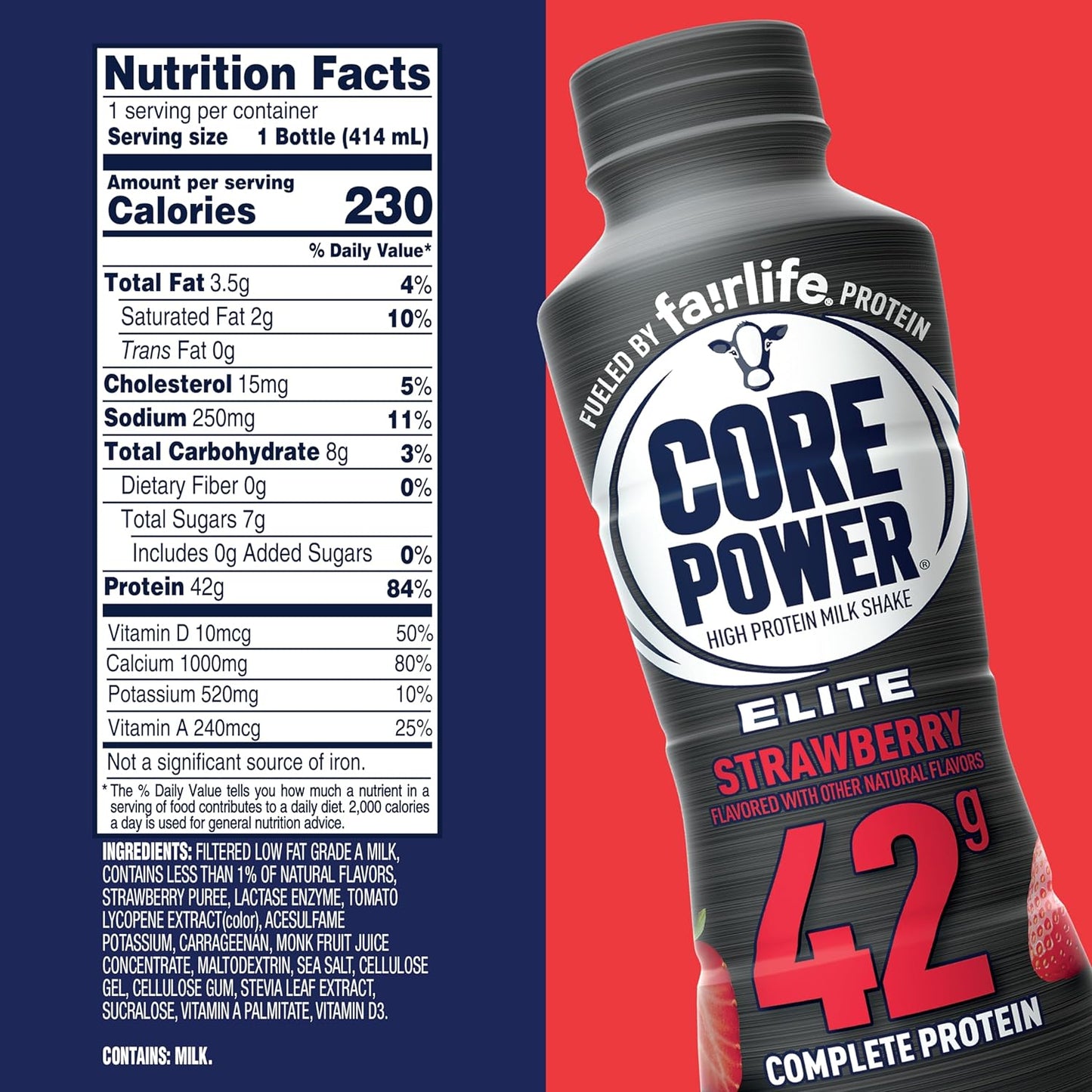 Core Power Elite High Protein Shake, Strawberry, 42g Bottle, 14oz, 12 Pack