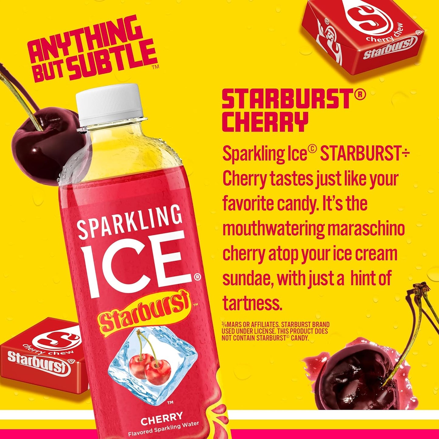 Sparkling Ice STARBURST Cherry, Zero Sugar Flavored Sparkling Water, 17 fl oz Bottles (Pack of 12)