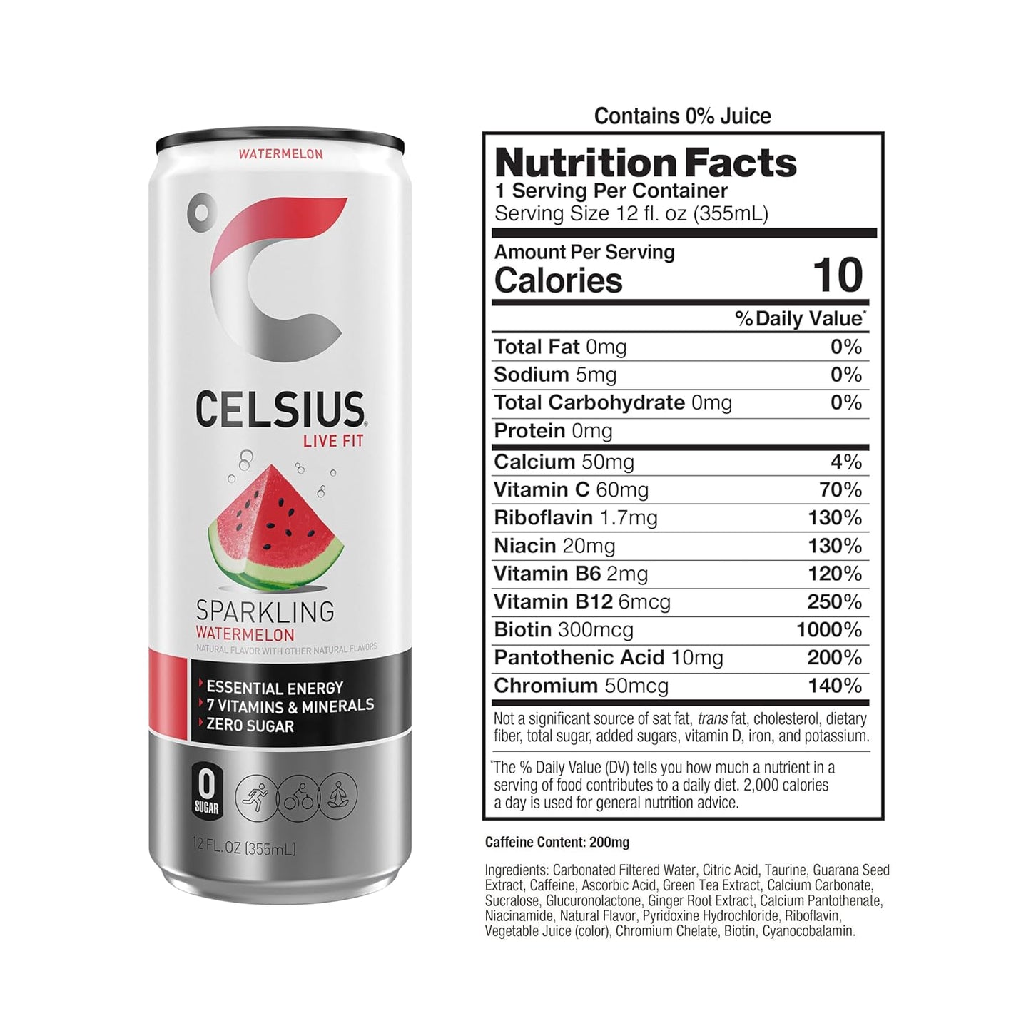 CELSIUS Sparkling Watermelon, Functional Essential Energy Drink 12 Fl Oz (Pack of 12)