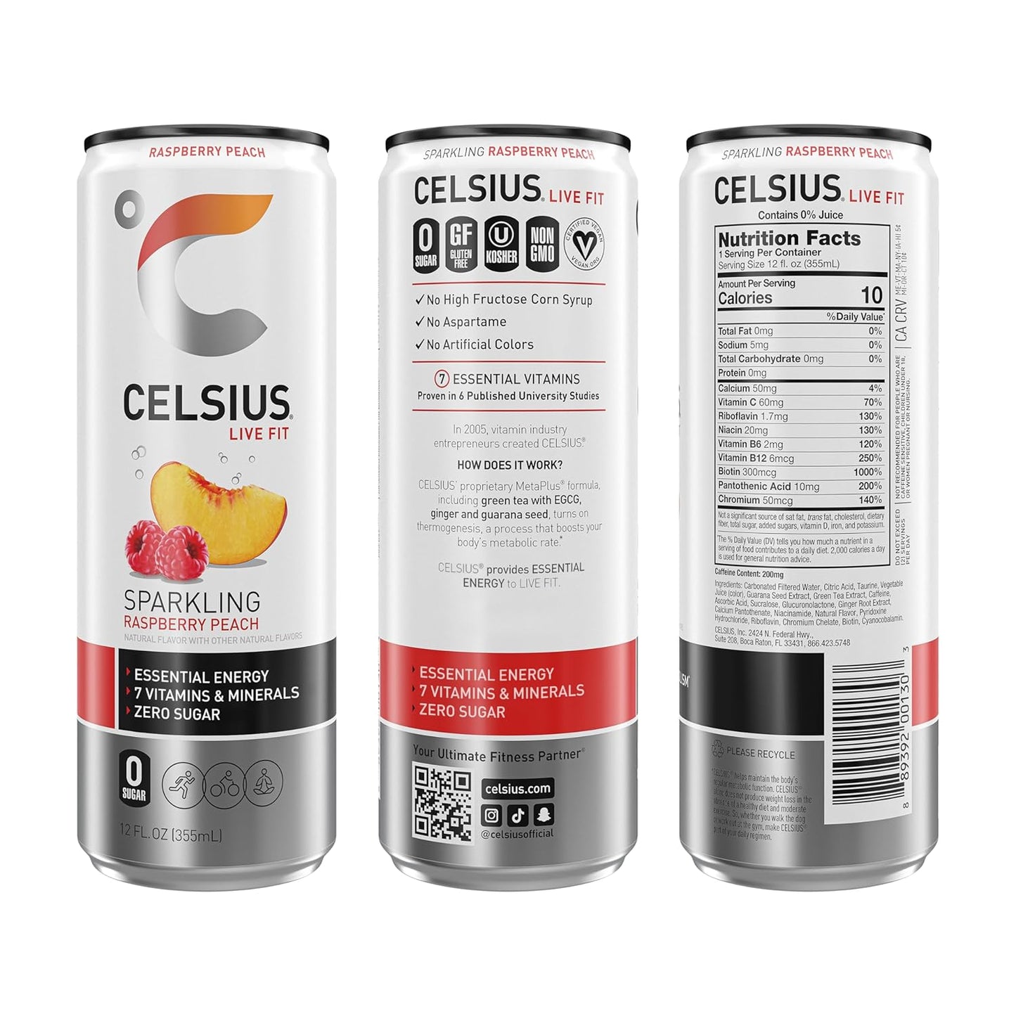 CELSIUS Sparkling Raspberry Peach, Functional Essential Energy Drink 12 Fl Oz (Pack of 12)