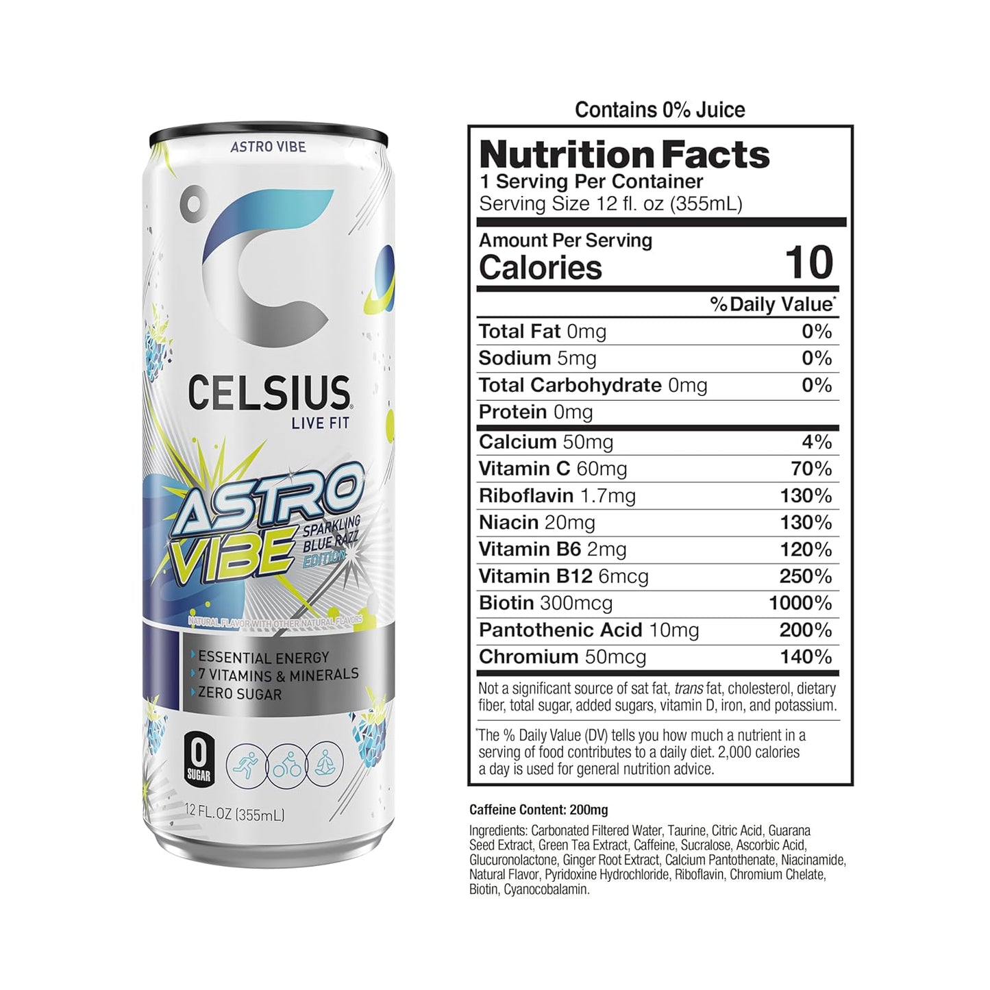 CELSIUS Sparkling Astro Vibe, Functional Essential Energy Drink 12 Fl Oz (Pack of 12)