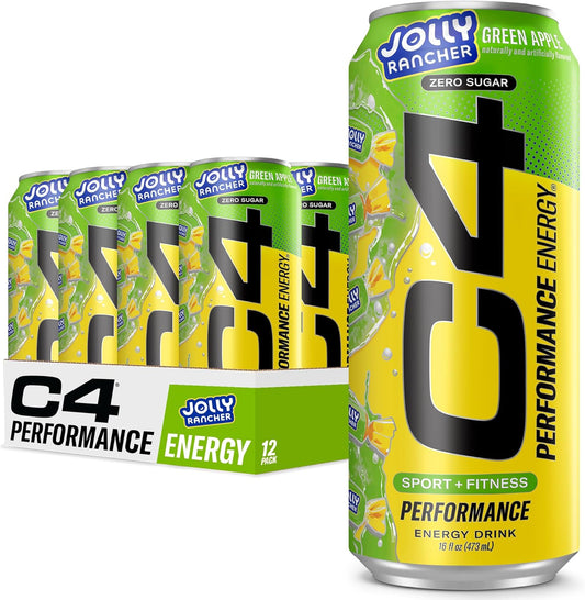 Cellucor C4 Performance Energy Drink | JOLLY RANCHER Green Apple | Preworkout | 16 Fl Oz (12 Pack)