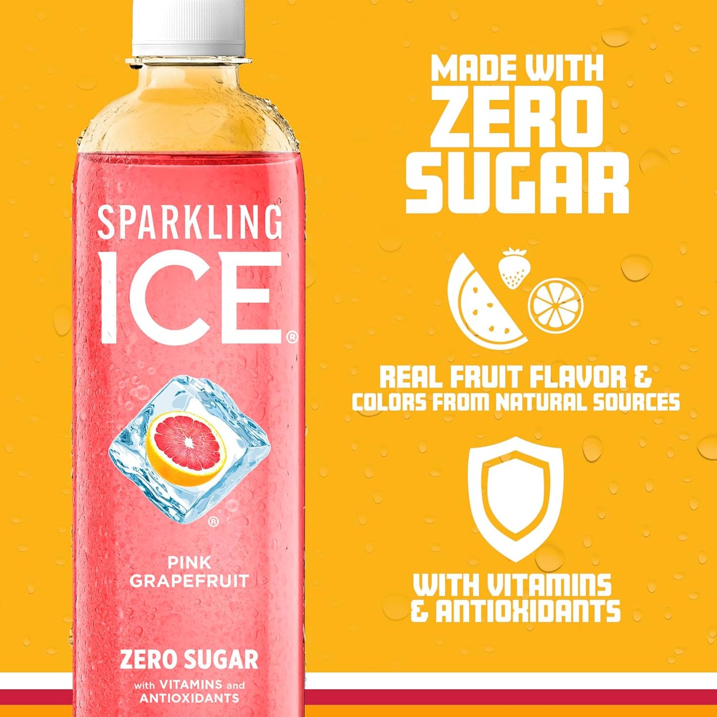 Sparkling Ice, Pink Grapefruit Sparkling Water, Zero Sugar Flavored Water, with Antioxidants and Vitamins, Zero Sugar, 17 fl oz Bottles (Pack of 12)