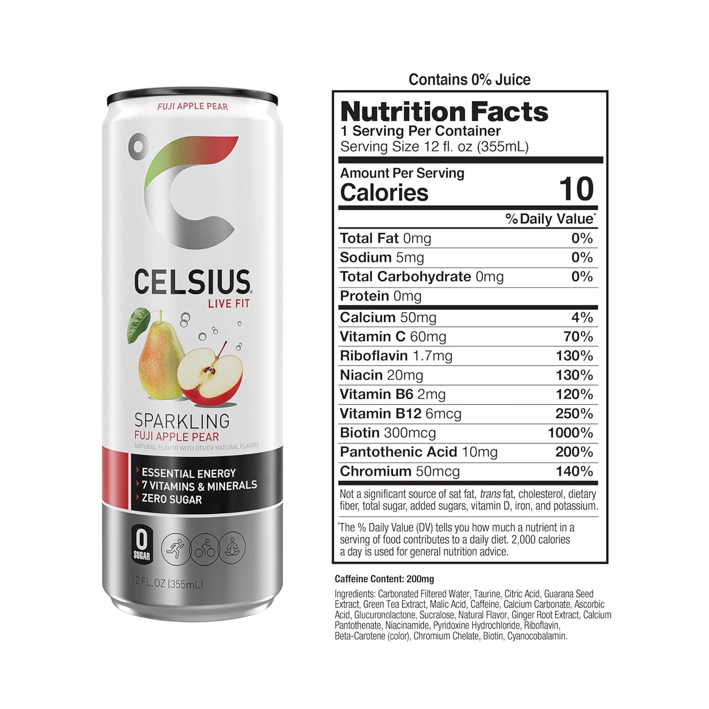 CELSIUS Sparkling Fuji Apple Pear, Functional Essential Energy Drink 12 Fl Oz (Pack of 12)