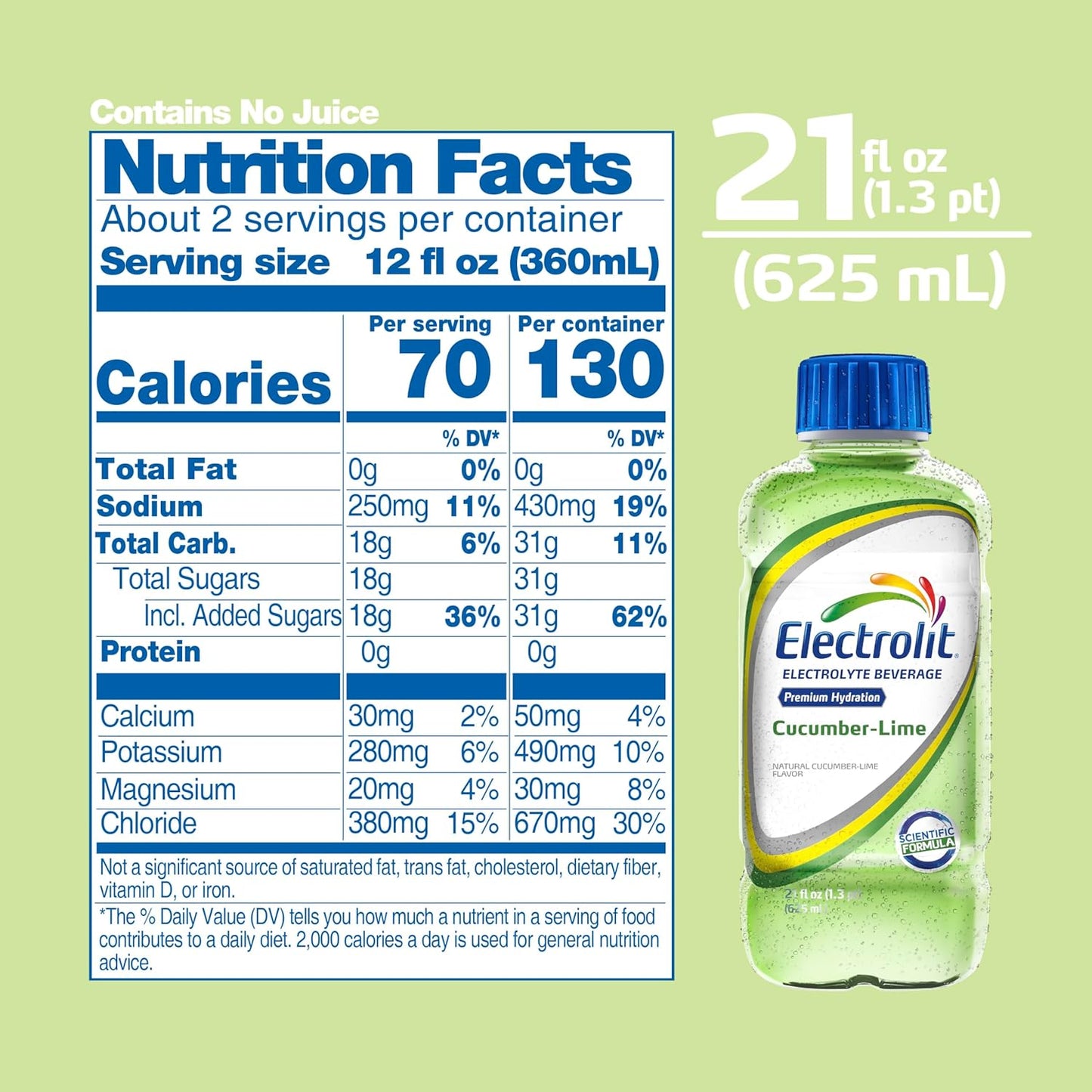 Electrolit Electrolyte Hydration & Recovery Drink, Cucumber Lime ,21 oz Pack of 12