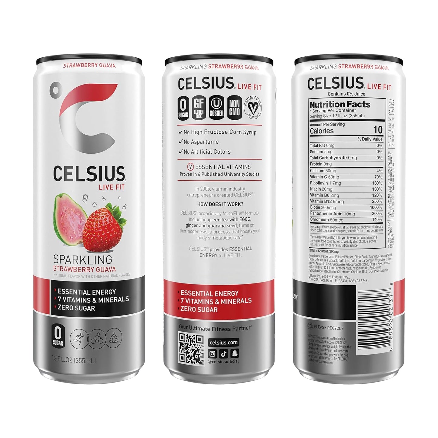 CELSIUS Sparkling Strawberry Guava, Functional Essential Energy Drink 12 Fl Oz (Pack of 12)