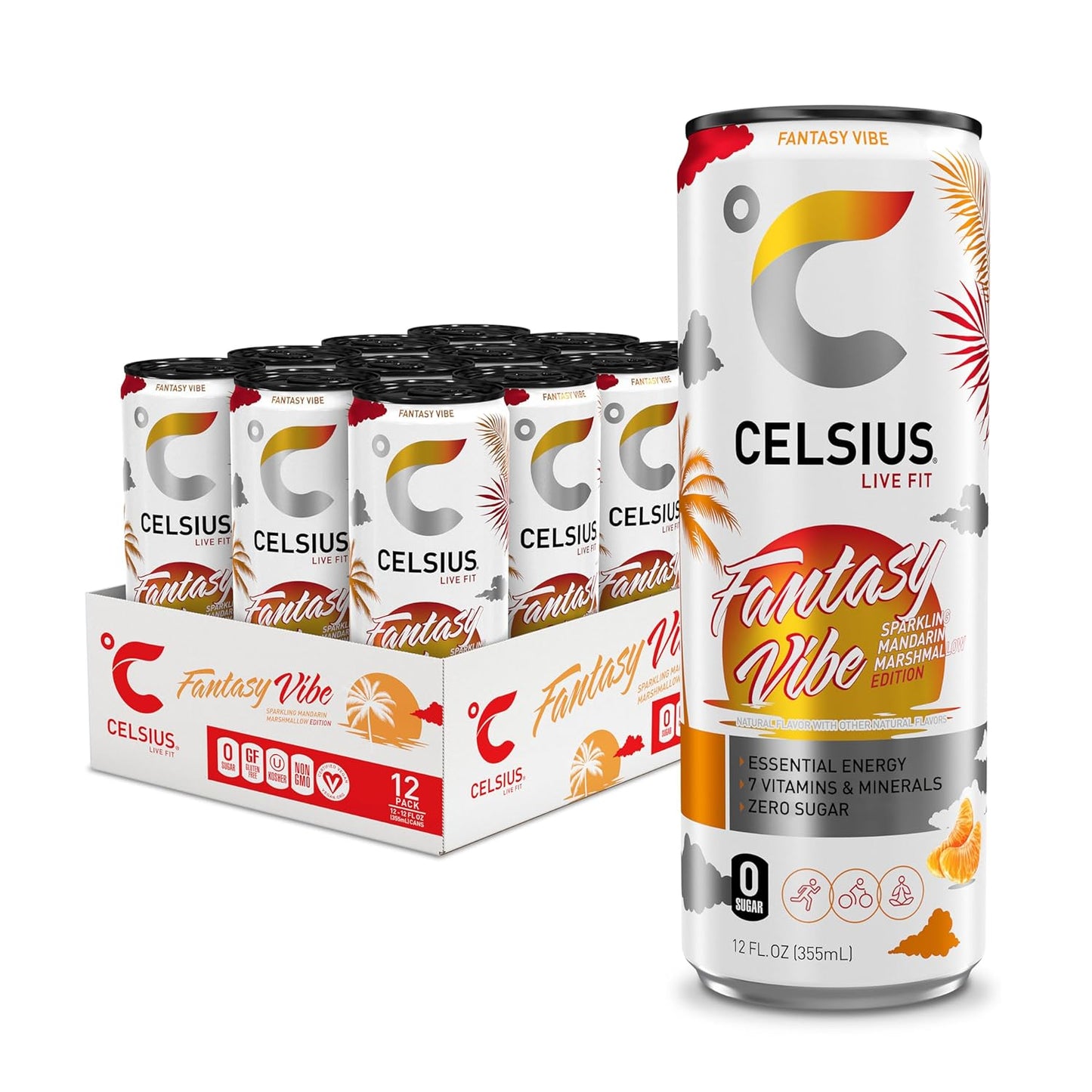 CELSIUS Sparkling Fantasy Vibe, Functional Essential Energy Drink, 12 Fl Oz (Pack of 12)