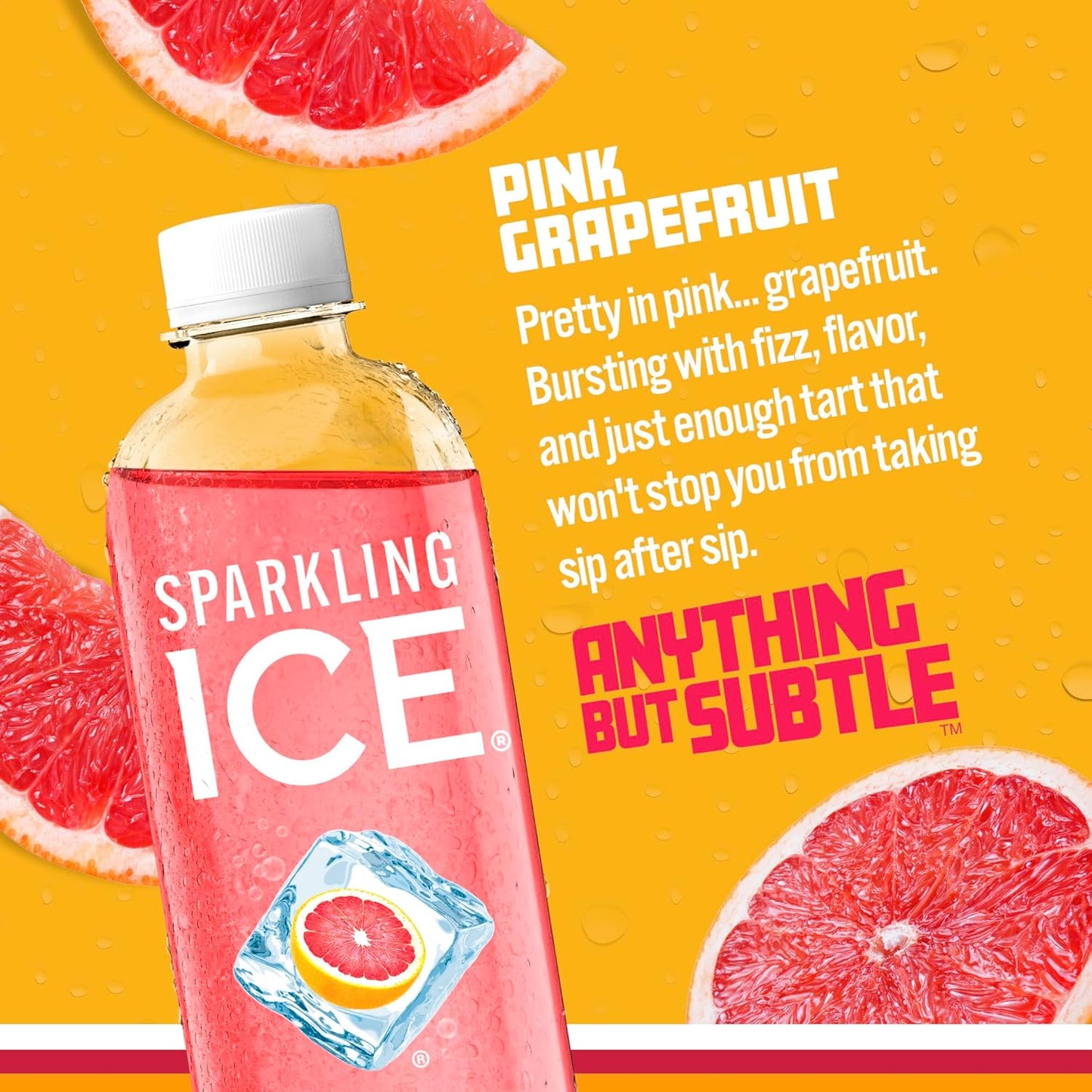 Sparkling Ice, Pink Grapefruit Sparkling Water, Zero Sugar Flavored Water, with Antioxidants and Vitamins, Zero Sugar, 17 fl oz Bottles (Pack of 12)