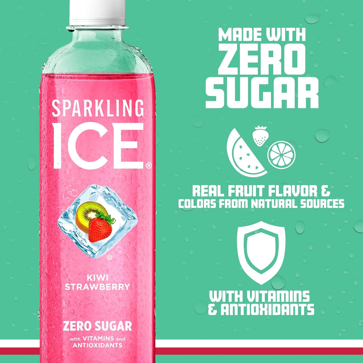 Sparkling Ice, Kiwi Strawberry Sparkling Water, Zero Sugar Flavored Water, with Antioxidants and Vitamins, Zero Sugar, 17 fl oz Bottles (Pack of 12)