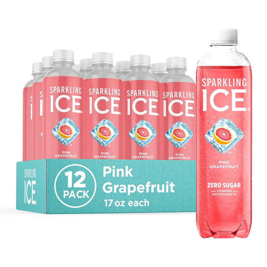 Sparkling Ice, Pink Grapefruit Sparkling Water, Zero Sugar Flavored Water, with Antioxidants and Vitamins, Zero Sugar, 17 fl oz Bottles (Pack of 12)