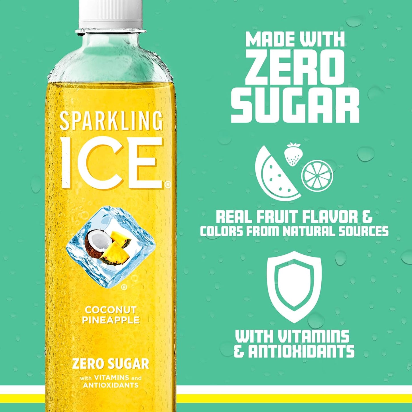 Sparkling Ice, Coconut Pineapple Sparkling Water, Zero Sugar Flavored Water, with Vitamins and Antioxidants, Low Calorie Beverage, 17 fl oz Bottles (Pack of 12)