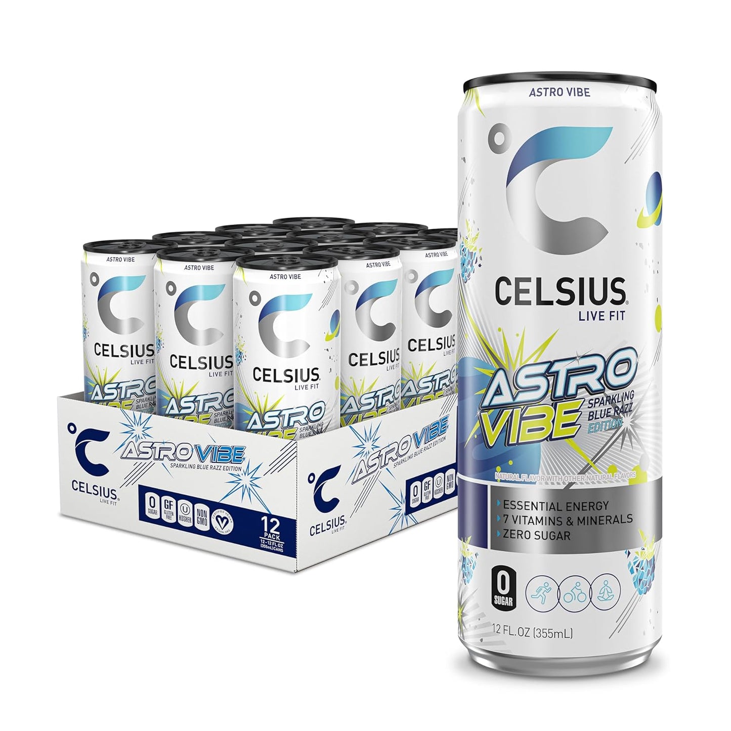 CELSIUS Sparkling Astro Vibe, Functional Essential Energy Drink 12 Fl Oz (Pack of 12)