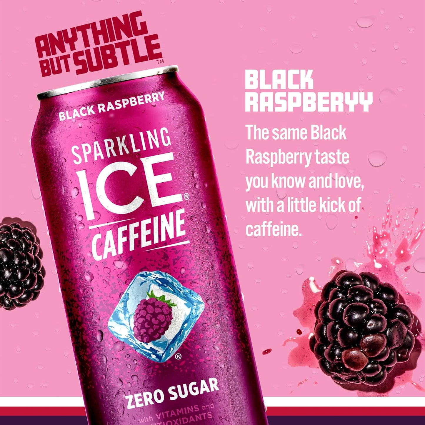 Sparkling Ice Caffeine Black Raspberry Sparkling Water with Caffeine, Zero Sugar, with Antioxidants and Vitamins,16 fl oz Cans (Pack Of 12)